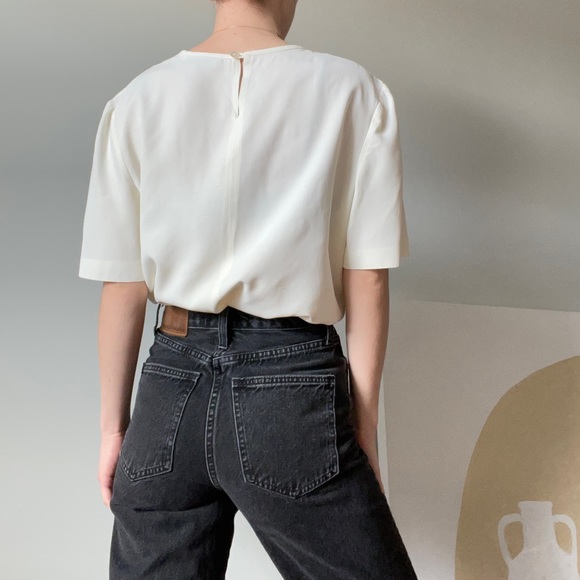 SOLD Vintage Silky Ivory Blouse With Shell Button - Picture 2 of 5